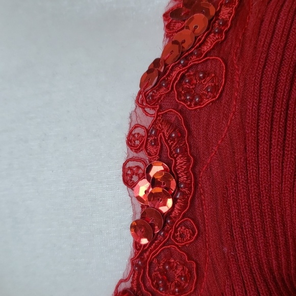 🔥 SEXY 🔥 Red Ribbed Long Sleeve Top with Sequins - Picture 8 of 8